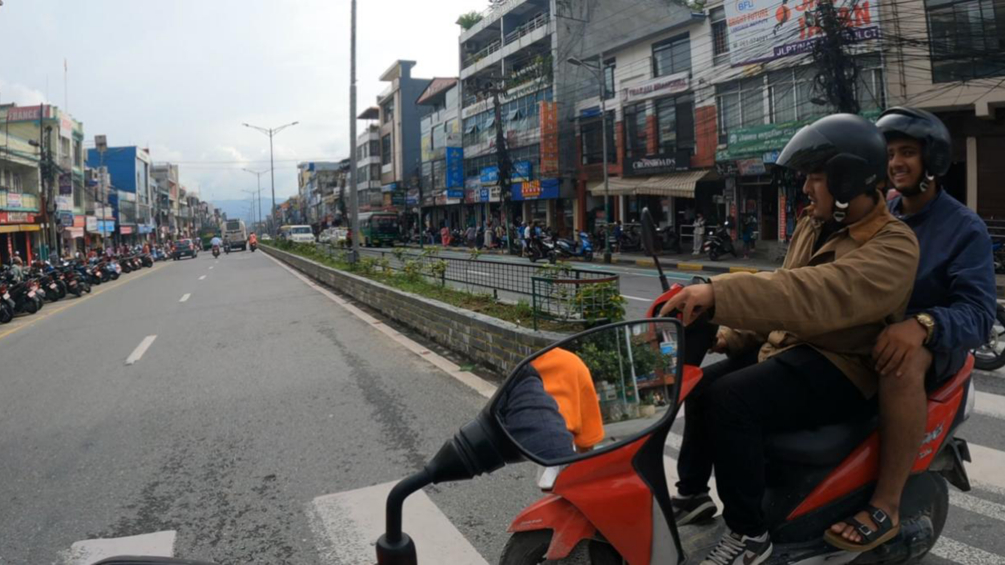 Scooter Cross On Zero Crossing Line With Overtake In Pokhara
