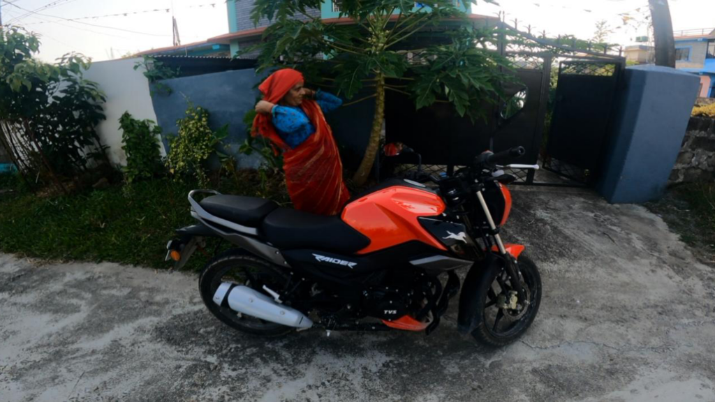 Mother First Sitting On Bike On Dashain Tika 2081