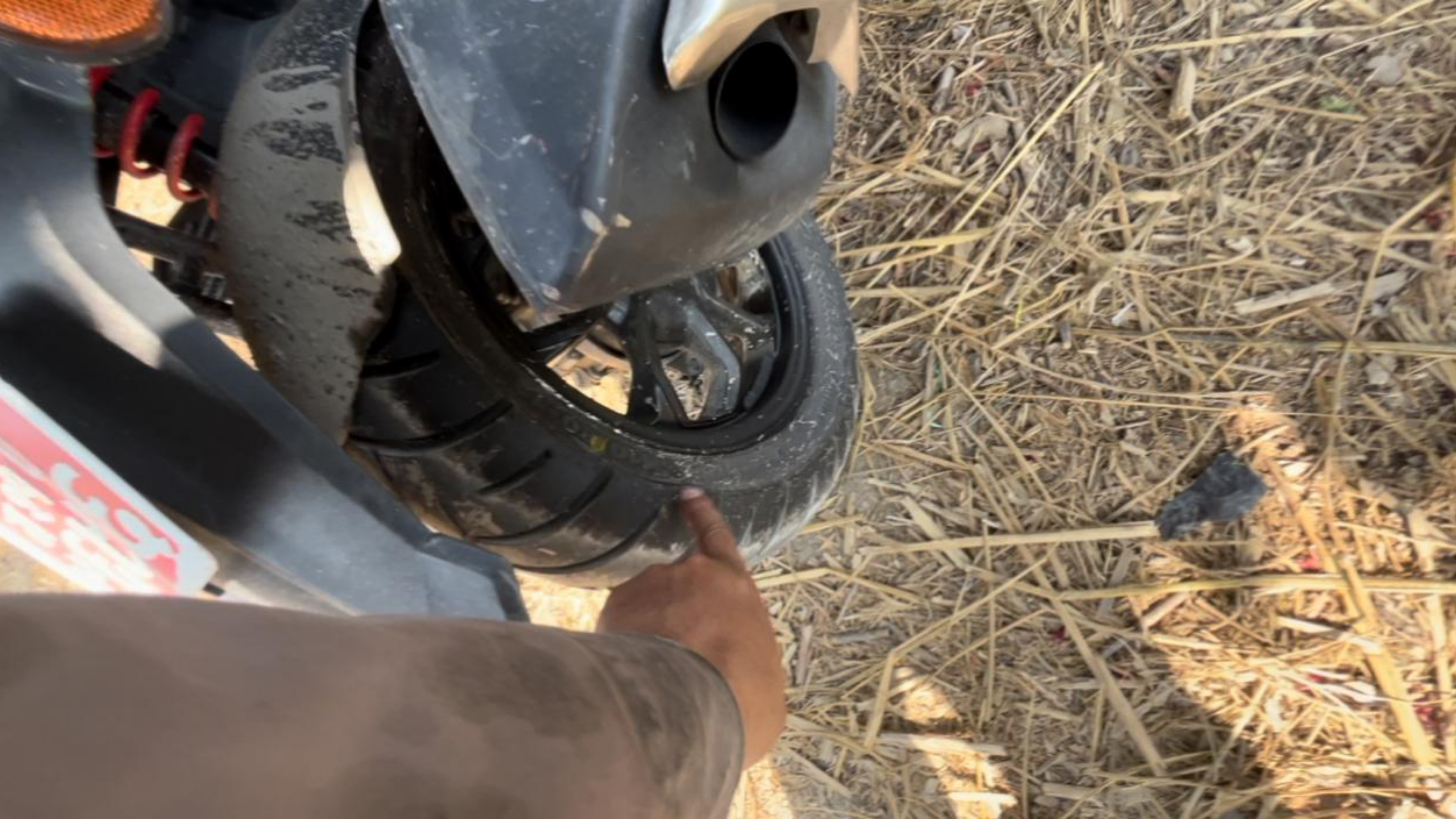 The Rear Tyre Of The Scooter Was Changed