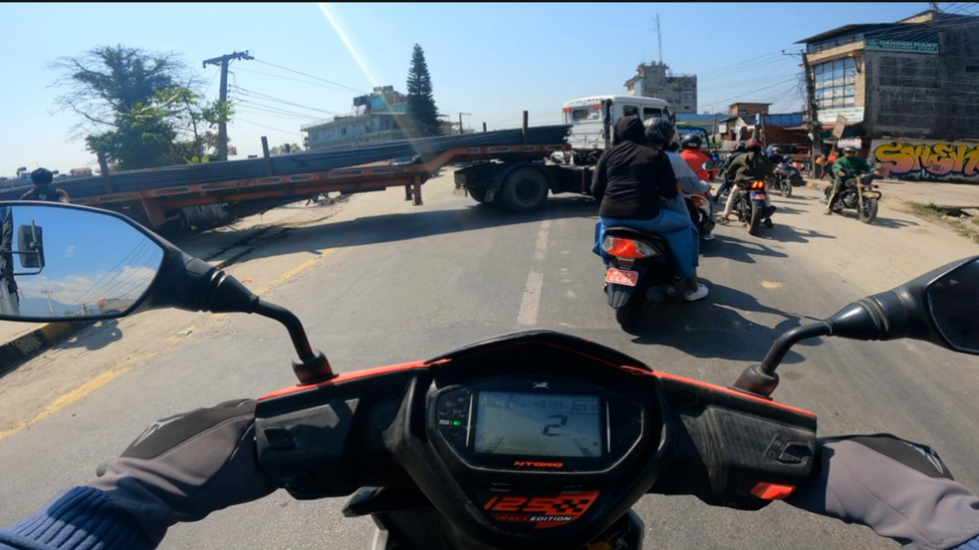 A Large Indian Vehicle Had Disturbed The Road Near The Ferikai Bridge In Pokhara
