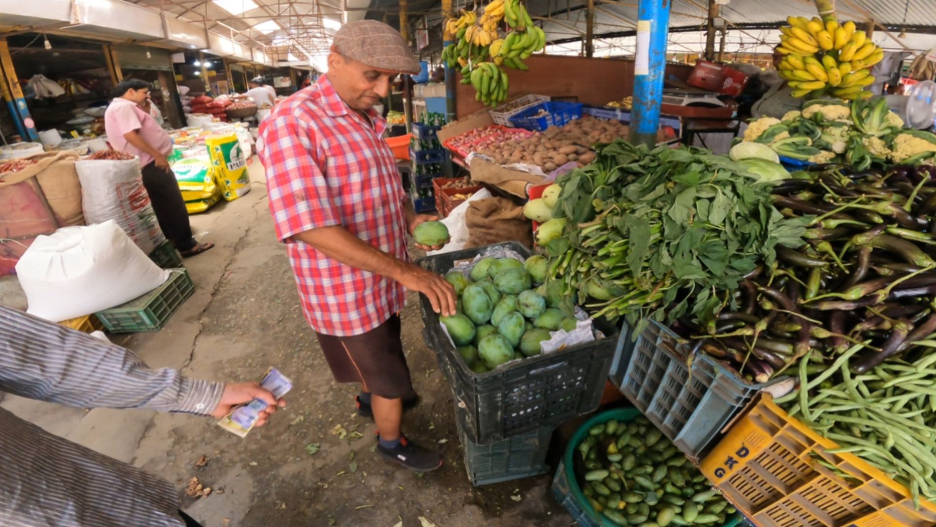 The Father Was Buying Mangoes In The Vegetable Market