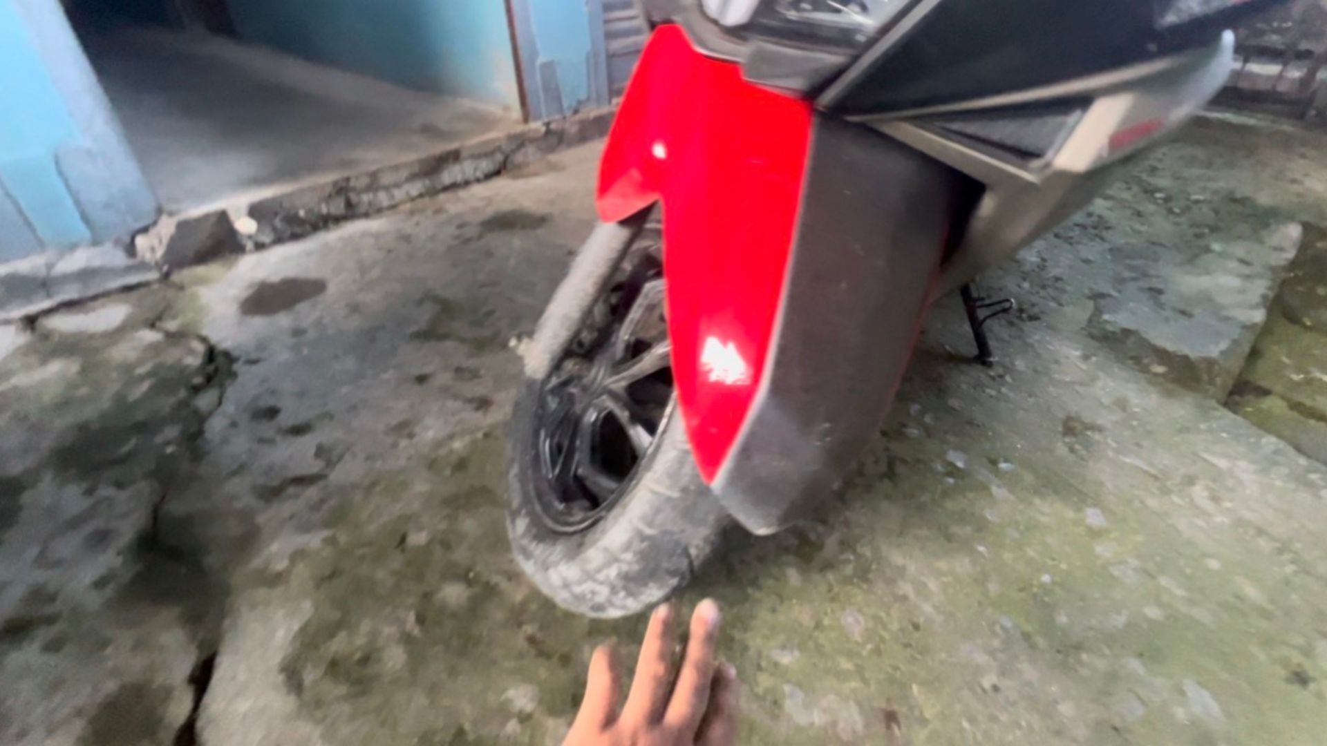 Scooter With A Front Tyre Changed