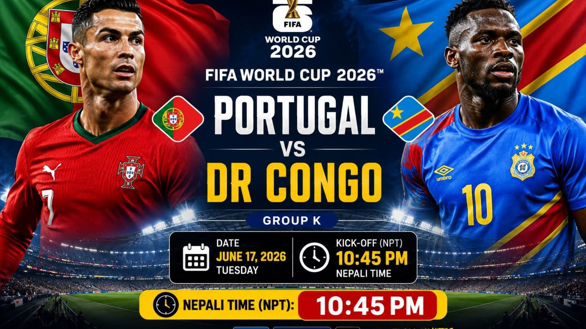 Tonight Portugal Vs DR Congo Live Match: FIFA World Cup 2026 FIFA World Cup 2026 
